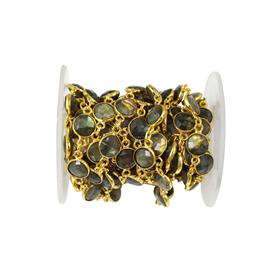18k Gold Plated Round Shape Labradorite Gemstones Bezel Set Connector Sterling Silver Chain