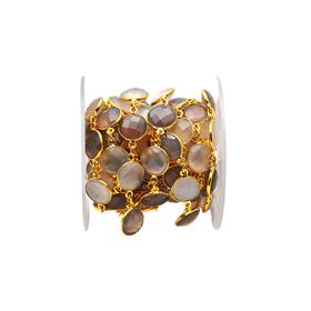 18k Gold Plated White and Gray Monalisa Gemstones Round Gemstone Bezel Set Connector Chains