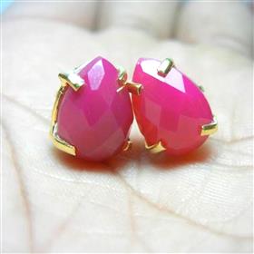 925 Sterling Silver Ruby Quartz Pear Shape Gemstone Stud Earrings