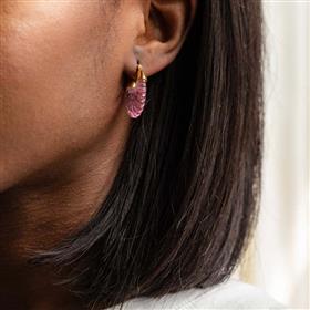 18k Gold Plated Pink Quartz Carved Fancy Shape Gemstone Dangle Earrings