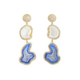 White & Sky Blue Geodes Prong Set Gemstone 925 Sterling Silver CZ Embedded Doble Drop Earrings