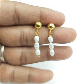 Hanging Three Pearl Gemstone Stud Earrings
