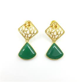 Wholesale Green Onyx Trillion Shape Gemstone Dangle Earrings