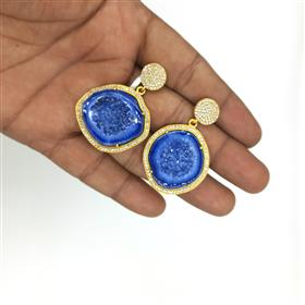 Wholesale Blue Geodes with CZ Gemstones Dangle Stud Earrings