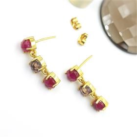 Wholesale Dyed Ruby and Amethyst Round Gemstone Dangle Stud Earrings