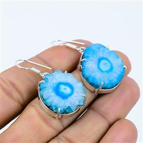 Wholesale Handmade Round Blue Solar Quartz Gemstone Dangle Earrings