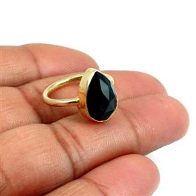 18k Gold Plated Black Onyx Pear Shape Gemstone Silver Ring For Wholesale Buyers