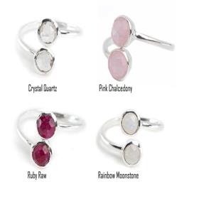 925 Sterling Silver Round Pink Chalcedony Gemstone Adjustable Bezel Rings