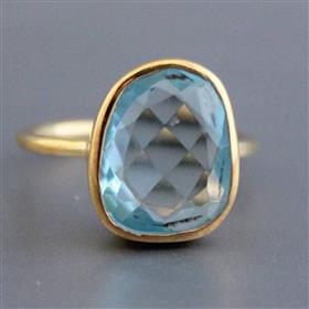 18k Gold Plated Sky Blue Quartz Gemstone Bezel Set Ring
