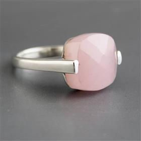 Pink Chalcedony Cushion Shape Gemstone Prong Set Ring Jewelry