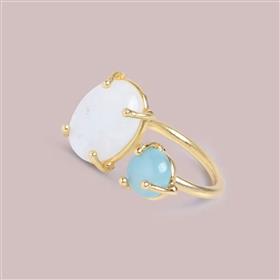 925 Sterling Silver Aqua Chalcedony and White Onyx Multi Gemstone Prong Set Ring Jewelry