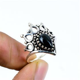 Natural Black Onyx Gemstone Crown Rings