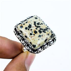 Natural Dalmation Jasper Rectangle Gemstone Rings