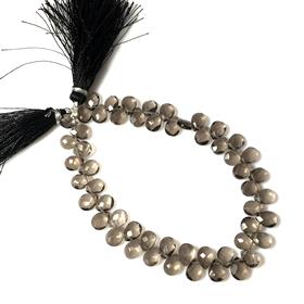 Smoky Quartz Pear Shape Gemstone Beads Briollets 10 Inches Strand