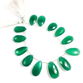 Green Onyx Pear Shape Gemstone Beads Briollets 10 Inches Strand