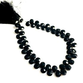 Balck Onyx Pear Shape Gemstone Beads Briollets 10 Inches Strand