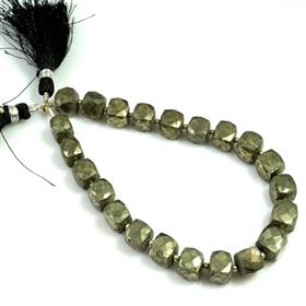 Pyrite Cushion Shape Gemstone Beads Briollets 10 Inches Strand