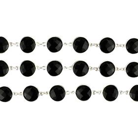 Round Black Onyx Gemstone Bezel Set Connector 925 Sterling Silver Chains