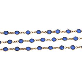 18k Gold Plated Round Blue Chalcedony Gemstones 925 Sterling Silver Bezel Set Connector Chains