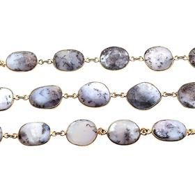 18k Gold Plated Dendrite Opal Gemstone Bezel Connector Sterling Silver Chain