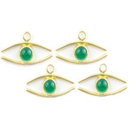 18k Gold Plated Round Green Onyx Gemstone Bezel Charms & Connectors