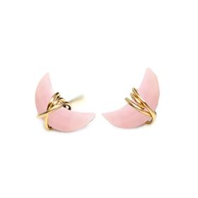 Halfmoon Shape Pink Chalcedony Gemstone Stud Earrings For Wholesale