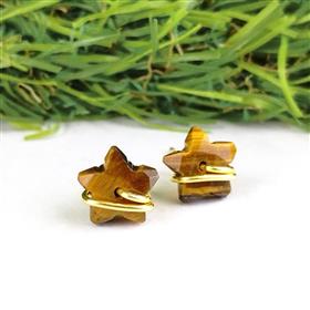 18k Gold Plated Wire Star Shape Tiger Eye Gemstone Stud Earrings
