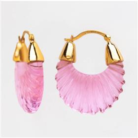 18k Gold Plated Pink Quartz Carved Fancy Shape Gemstone Dangle Earrings