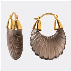 18k Gold Plated Carved Smoky Quartz Fancy Gemstone Dangle Earrings