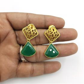 Wholesale Green Onyx Trillion Shape Gemstone Dangle Earrings