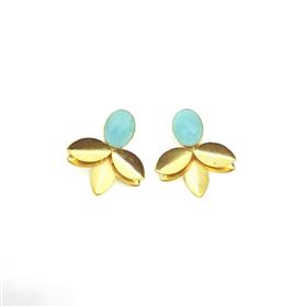 Wholesale Aqua Chalcedony Gemstone Flower Stud Earrings