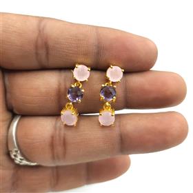 Wholesale Rose Quartz and Amethyst Round Multi Gemstone Stud Earrings