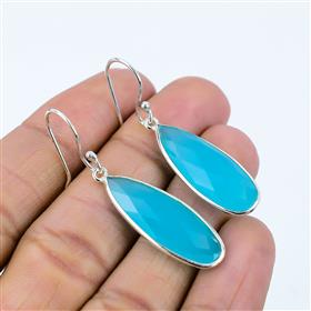 Wholesale Aqua Chalcedony Pear Gemstone Dangle Earrings