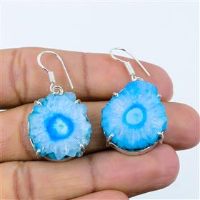 Wholesale Handmade Round Blue Solar Quartz Gemstone Dangle Earrings