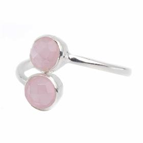 925 Sterling Silver Round Pink Chalcedony Gemstone Adjustable Bezel Rings