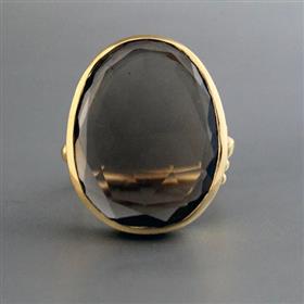 18k Gold Plated Oval Shape Smoky Quartz Gemstone Bezel Set Ring