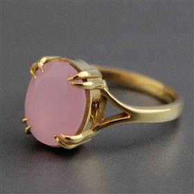 18k Gold Plated Pink Chalcedony Oval Shape Gemstone Prong Set Sterling Silver Ring