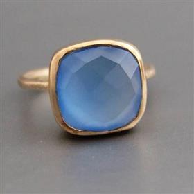 18k Gold Plated Sky Blue Quartz Cushion Shape Gemstone Silver Ring