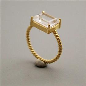 18k Gold Plated Crystal Quartz Hexagon Shape Gemstone Silver Rings Jewelry For Wholesale