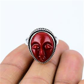 Red Turquoise Face Gemstone Boho Rings,