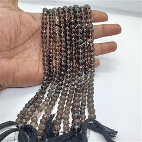 Natural Roundel Shape Smoky Quartz Faceted Gemstone Beads